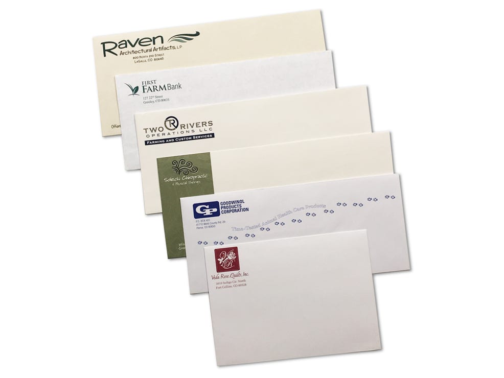 A little collection of business envelopes using one or two color printing. Anvil Graphics created 4 of the 6 logos too.