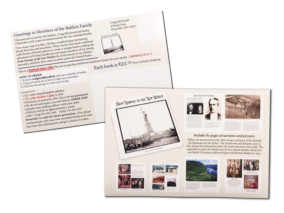 This full color direct mail postcard includes color photo inserts from the book.