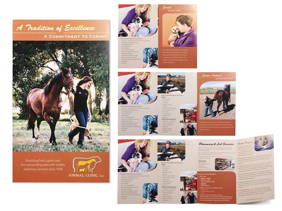 This little booklet showcases the services of a local veterinarian. 