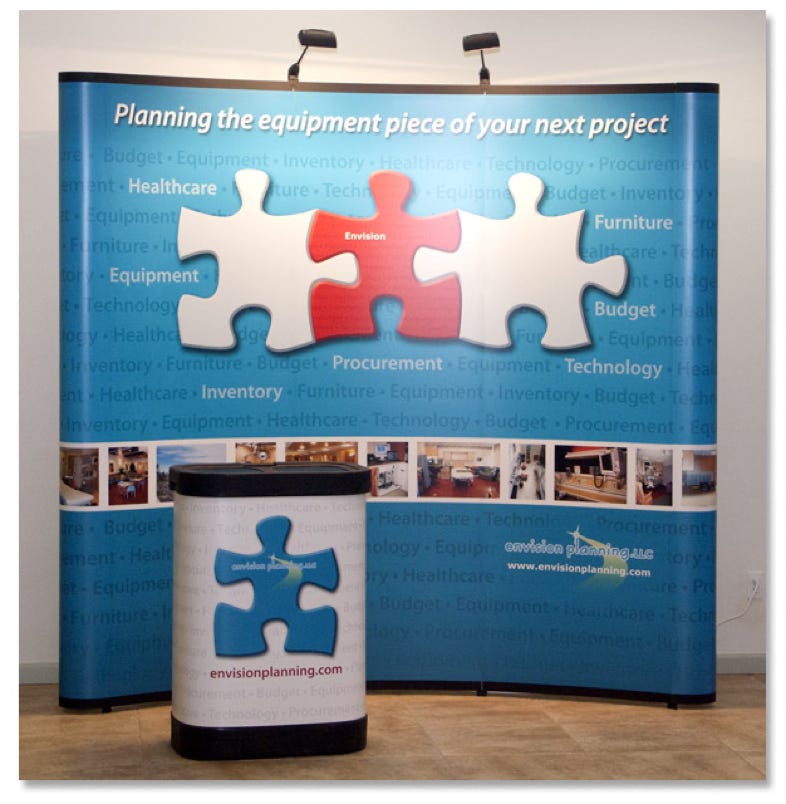 This trade show booth is completely custom to help our client at a B2B seminar.