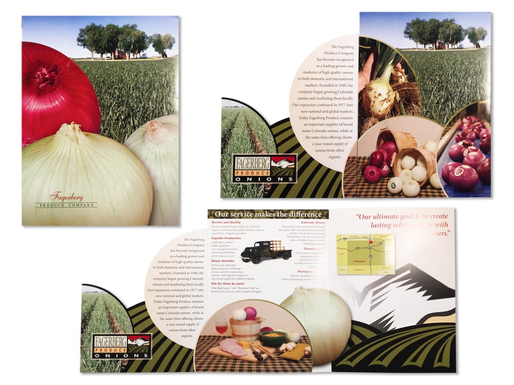 Agriculture and agri-tourism need excellent graphic design as shown on this die-cut full color presentation folder.