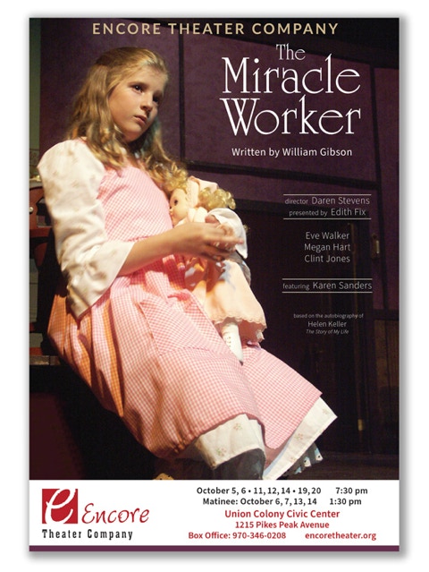 The Miracle Worker play performance poster for the theater.