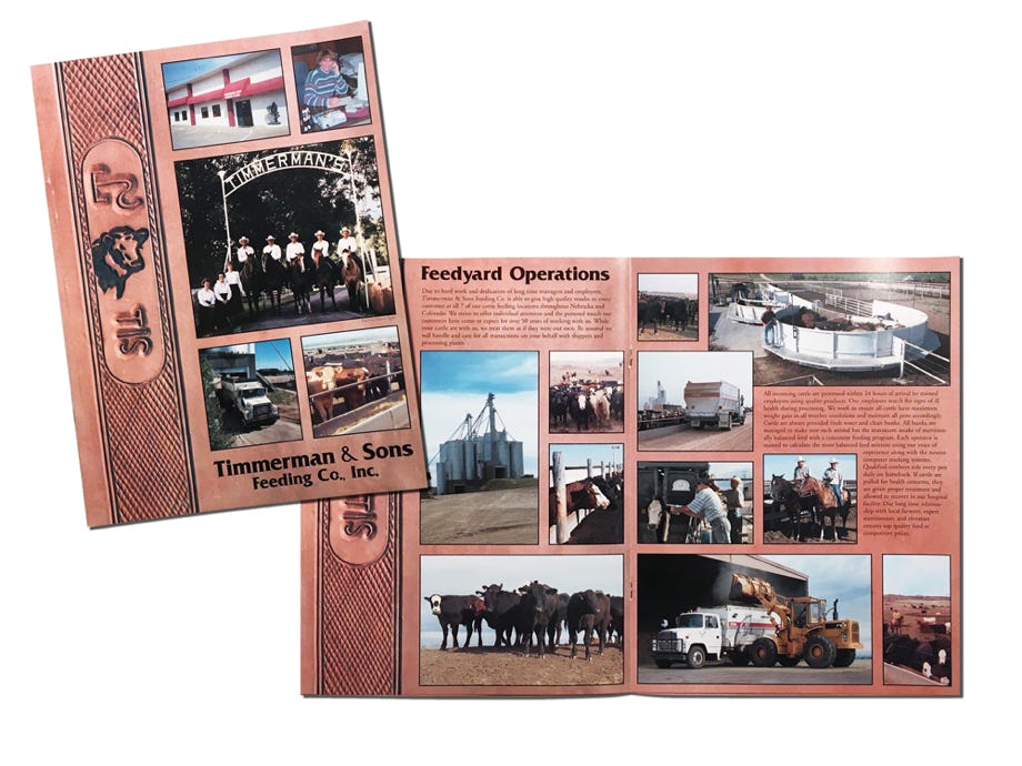 Timmerman and Sons has been feeding cattle for sale for many years. Anvil Graphics ordered custom leather work for the main theme of the brochure.