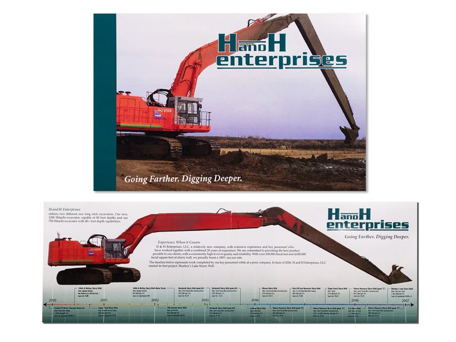 This is digitally printed brochure features the long arm of a landscape excavator.