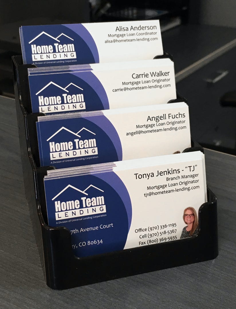 Full color business cards for home team lending. 